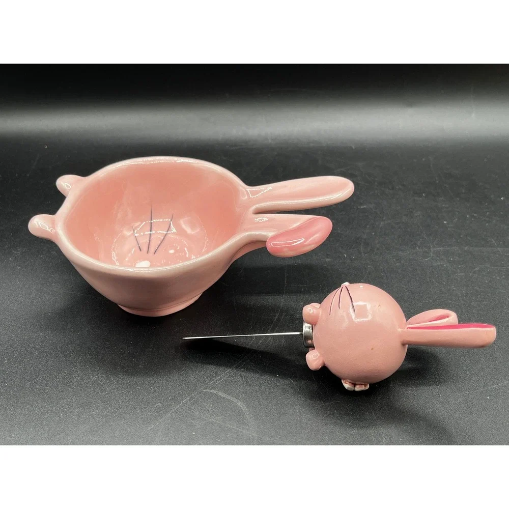 Swoozie's Pink Ceramic Bunny Dip Bowl Spreader Set Easter Kitchenware Adorable!